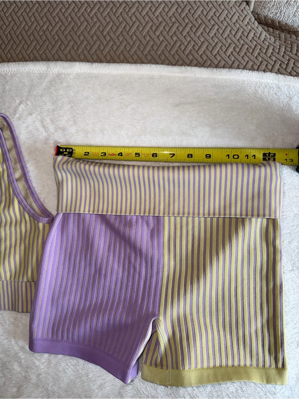 Striped Lavender & Olive Ribbed Active Set - Crop Tank + Biker Shorts - Picture 4 of 15
